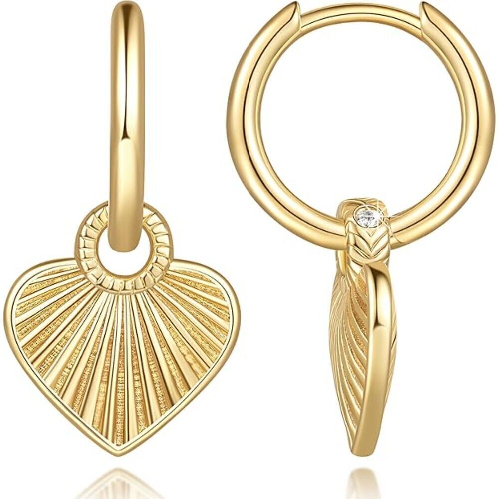 14K Gold Hoop Earrings for Women Heart Dangle Drop Earrings 27mm Stylish Jewelry